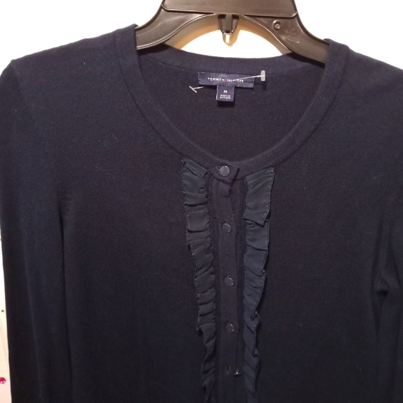 TOMMY HILFIGER 90's button-down cardigan with tuxedo front ruffle - Picture 4 of 10
